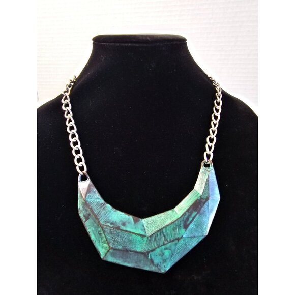 Unique VTG Lucia Blue Green Color Enameled Metal Chocker Statement Necklace Boho - Picture 1 of 9
